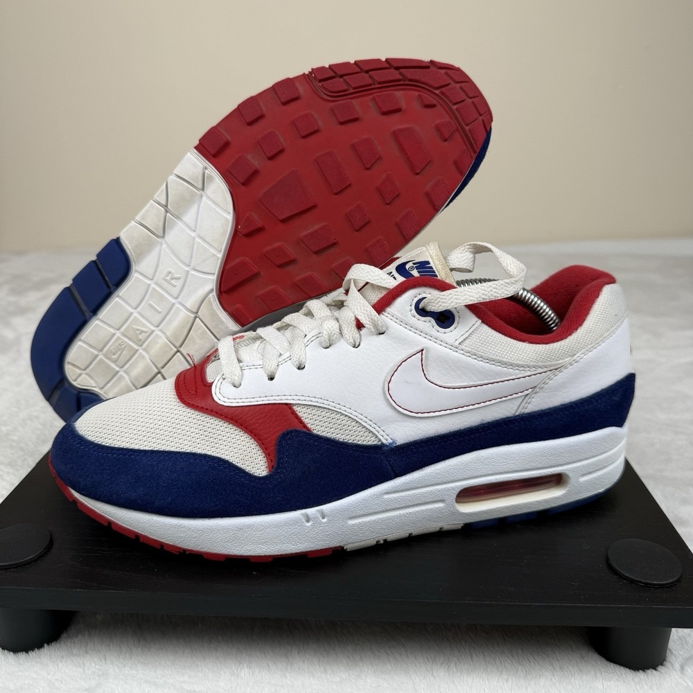Nike Air Max 1 White Red Blue USA (CJ9927-100) Men's 10.5 M Suede Mesh Leather